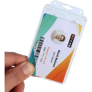 10 Pack Permanent Locking Hard Plastic ID Badge Holder-Vertical Clear Heavy Duty Protector Secure Case Holder for Passes Access Office Student IDs Proximity RFID  or Two I'd Cards by