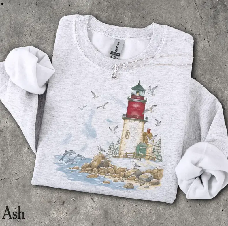 90s Lighthouse Sweatshirt, Vintage Beach Town Sweatshirt, Dolphins , Seagulls Nostalgia Sweatshirt