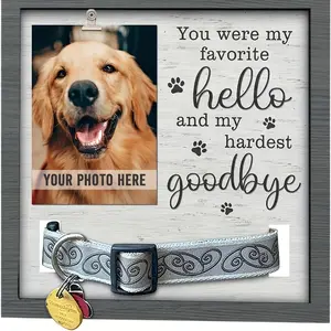 Pet Loss Gift Dog Memorial Sympathy Gifts for Loss Of Dog Cat Wooden Picture Frame with Collar Holder Cat Memorial Gift My Hardest Goodbye