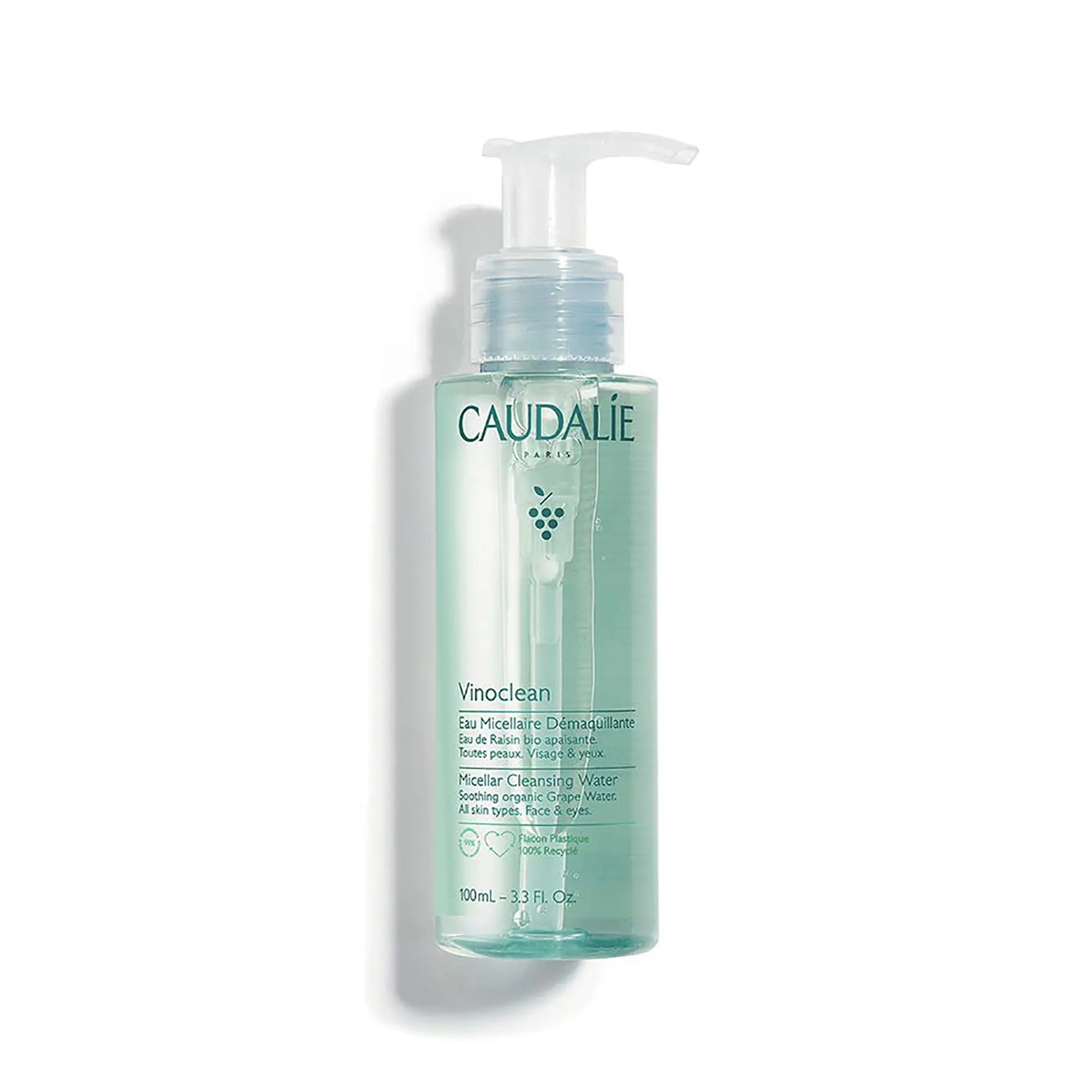 Caudalie Vinoclean Micellar Cleansing Water - Gentle Grape-Infused Makeup Remover with Chamomile, Fragrance-Free, Lemon & Watermelon Extracts, Vegan, Hypoallergenic, 100ml (Compatible with Cleansing Pads), Cosmetic, Mint, Organic