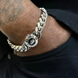 Silver Cuban Mens Stainless Steel Kings Bracelet