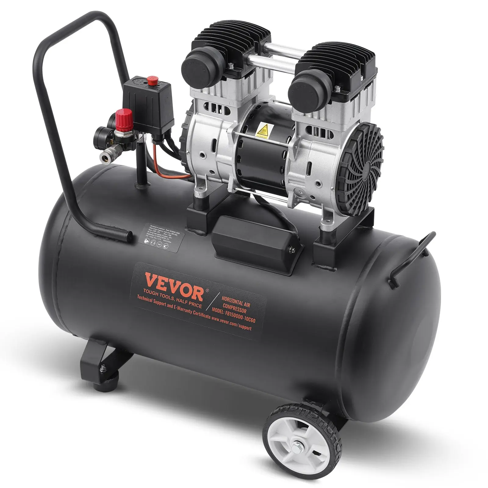 【DealsForYouDays】VEVOR Air Compressor Compact Portable Oil Free Max. 15 Gallon Steel Tank2HP 5.3 CFM@90 PSI Oil Free Air Compressor & Max. 125PSI Pressure78dB Ultra Quiet Portable Compressorfor Auto Repair