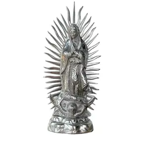 Mexican Pewter Virgen de Guadalupe Hand Engraved Religious Decoration Altar Ornaments Beautiful Gift