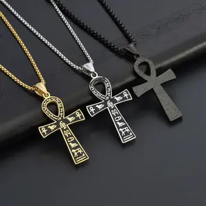 HENSY Ancient Egypt Ankh Pendant Necklace – 316L Stainless Steel – 1.9" Pendant with 20-24" Adjustable Chain – Symbol of Life & Eternity – Unisex Dark Romantic Jewelry