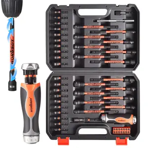 HORUSDY 59pcs High Quality Hardware Magnetic Nut Driver Set, Industrial Heavy Duty Multifunctional Screwdriver with 6-in-1 Ratcheting Handle, 1/4 in Hex Shank SAE & Metric Socket Set for Impact Drill, Quick-Release Bit Holder, Extension Bar