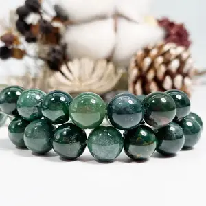 Natural Moss Agate Gemstone Smooth Round Loose Beads For DIY Jewelry Making Desig Handmade Crafts Bracelet, Necklace, Earrings AAA Quality 15.5 Inches Long, Semi Precious Stone, Spacer beads