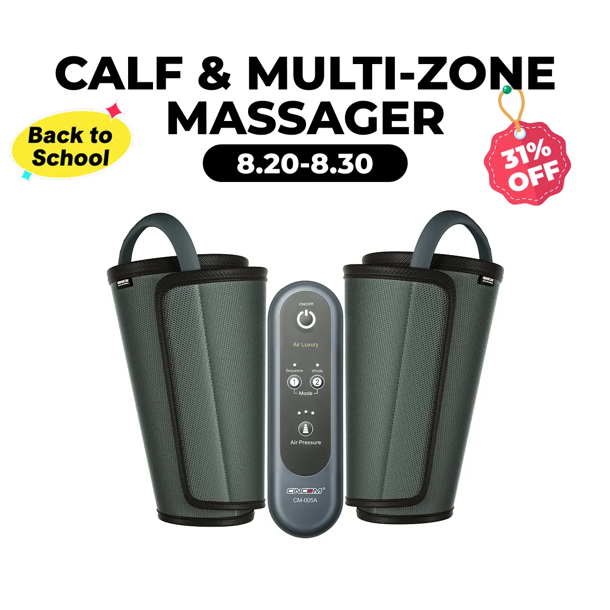 CINCOM Calf Massager with Airbags - Portable Self Care Gadget, Customizable Modes & Intensity Levels, Multi-Zone Massage for Home Relief, Thoughtful Gift (Leg & Personal Care Massage Devices)