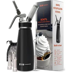 Stainless Steel Professional Whipped Cream Dispenser - Leak-Free Whip Cream Maker Canister - 3 Decorating Nozzles & Cleaning Brush - 1Pint /500 ML Cream Whipper - N2O Charger (Not Included)