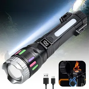 [Emergency Ready] 2400 Lumen Flashlight with Ignition Function, Digital Display, Rechargeable, Zoomable, Waterproof, 4 Lighting Modes, Survival Flashlight for Camping Hiking Power Outage