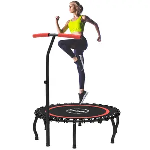 YORIN Foldable red Trampoline for Adults 40" 48" 50" Mini Trampoline Indoor Outdoor Small Exercise Fitness Workout Trampoline with  Adjustable Bar Newly upgraded foldable  trampoline round trampoline Stable Quiet Workout  Equipment Exercise Home Gym Kit