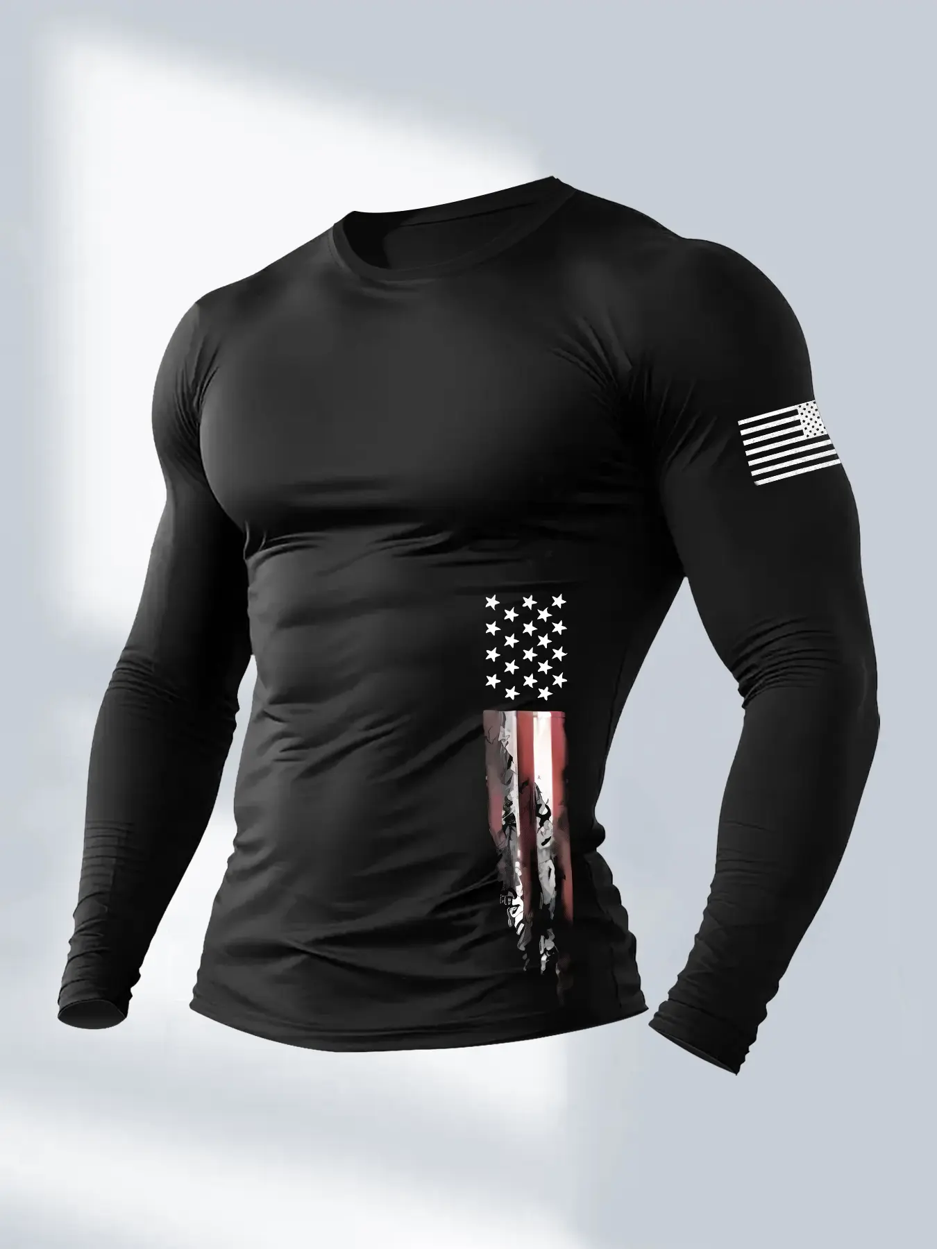 Men's American Flag Compression Long Sleeve T-Shirt | Athletic Fit Gym Workout Shirt | USA Flag Graphic Activewear for Training, Casual Compression Workout Shirts