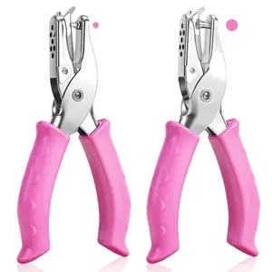 2 PCS Single Hole Punch, 1/4 Inch and 1/8 Inch Hole Puncher with Pink Soft Grip Handle, Handheld Small Circle Paper Punch for Crafts, Scrapbooks, Tags, Tickets in Home Office Classroom