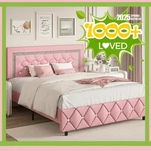 HOMBCK Diamond Bed Frame, No Mattress, Comfortable and Adjustable Headboard, Modern style, Princess Bed, No Box Spring Required