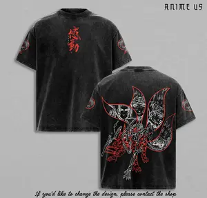 Naruto Kurama Sharingan T-Shirt – Vintage Washed Naruto Inspired Tee, Nine Tails Fox Anime Graphic Shirt, Oversized Soft Cotton Streetwear, Unisex Casual Apparel, Gift for Anime Fans