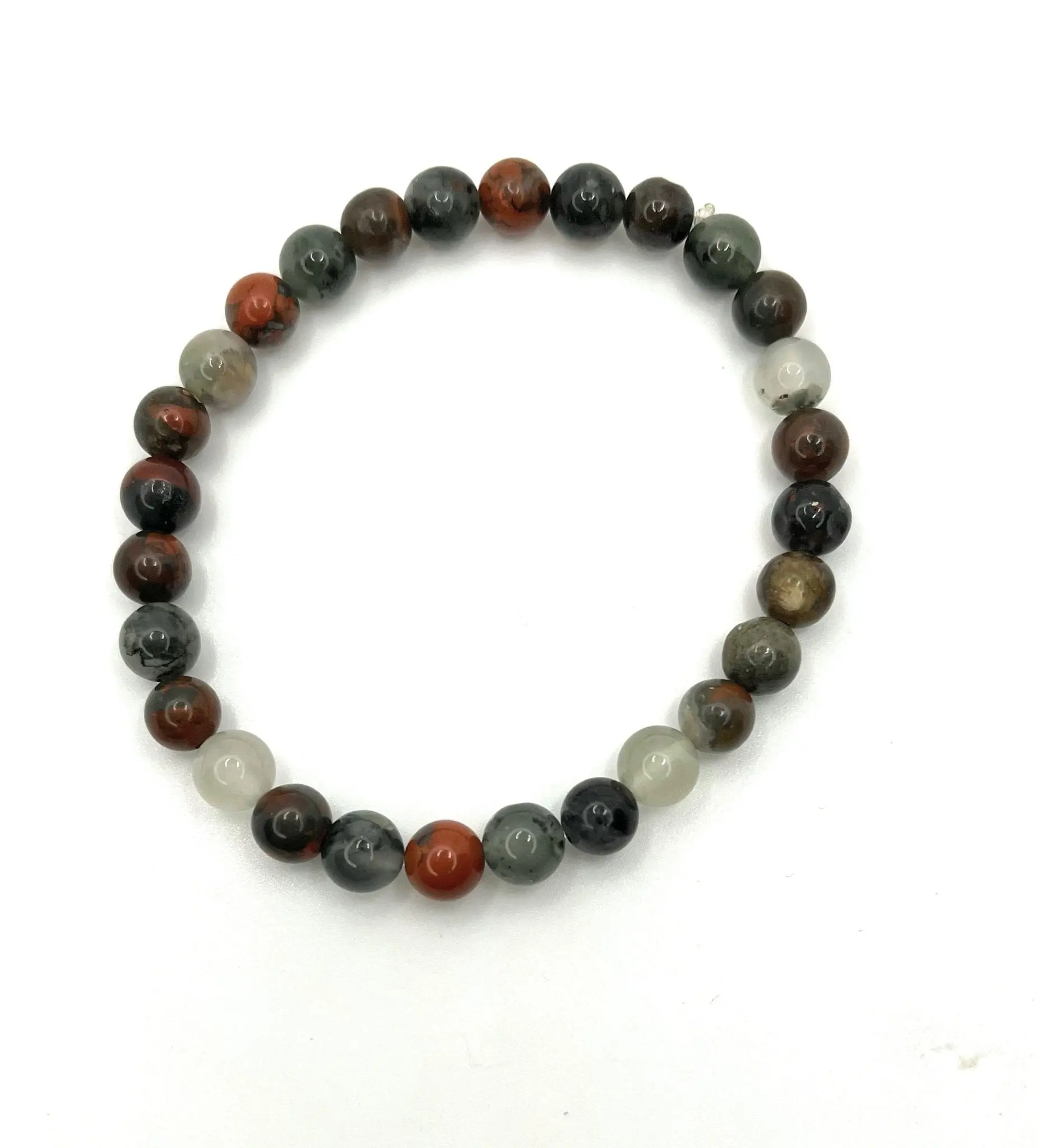 African Bloodstone Beaded Stretch Gemstone Bracelet - Grounding, Protection, Positive Energy