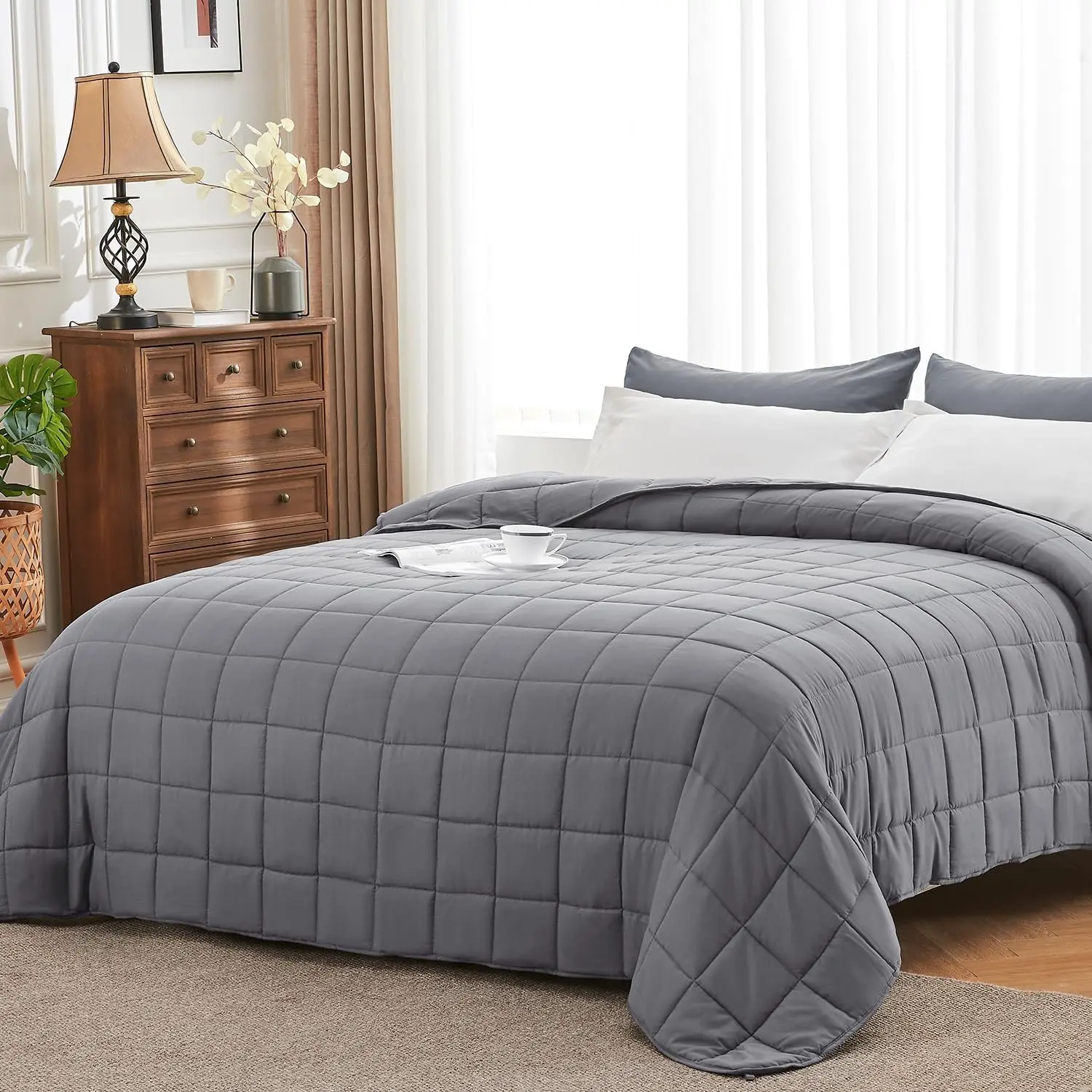 Christmas Gifts Weighted Blanket for Adults (20lbs, 60"x80", Full, Grey) Heavy Blanket for 140-150lbs, Weighted Blanket for Cooling & Heating with Premium Glass Beads, Soft Thick Blanket for Adult All-S