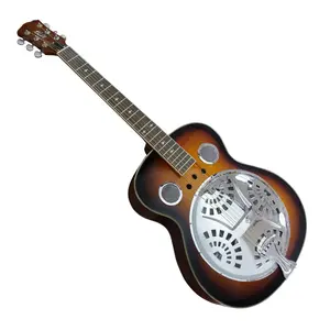 Beginner Metal Resonator Guitar 40" Echo Model Spruce Plywood Top Rosewood Fingerboard Open Plating Cautery Strings 650MM Length 5.9 lb Weight Ideal for Blues Country Bluegrass Music Wooden