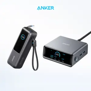 Anker Portable Laptop Power Bank with Built-In Cables, 25,000mAh High-Capacity Battery, Fast Charging for 4 Devices and Anker Prime Charger, 250W 6-in-1 GaN Charger with Smart LCD