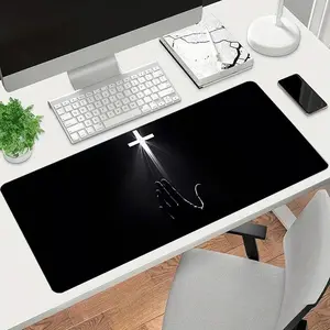 Jesus Cross Mouse Pad Black Christians Desk Mat XL Mouse Pad Office Desk Accessories, Desktop Accessory, Non-Slip Stitched Edge 35.4x15.7 Inches Rubber Base Keyboard Pad for Home Office & Gamers, Spill-Resistant, Computer Desk Mat
