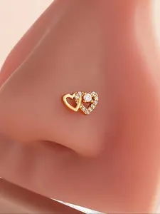 Double Heart L-Shaped Nose Ring, Shimmering L-Shaped Bone Piercing Jewelry, Elegant Nose Ornament for Trendy Look, Double Nose Pierced Jewelry, Body Jewelry