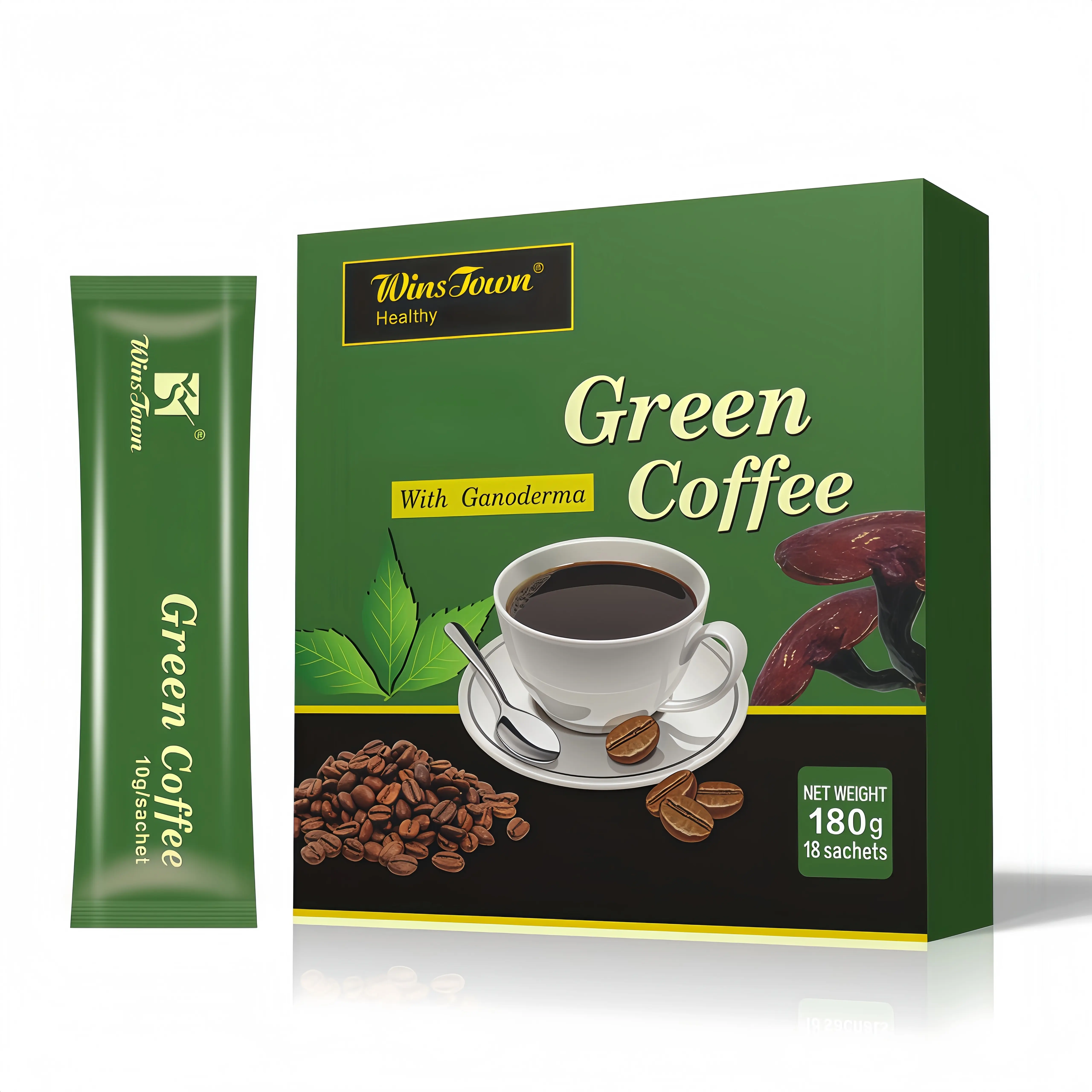 WinsTown Green Mini Packet Instant Coffee - 18 Sachets (180g), Portable Travel-Friendly Beverage for Youth, Cupboard-Storage Ready