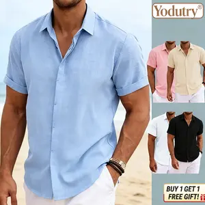 Men’s Cotton Linen Short Sleeve Shirt – Loose Fit Solid Color Casual Beach Vintage Style Lightweight Breathable Summer Tee Beach Shirt / Summer Essential / Vacation Outfit
