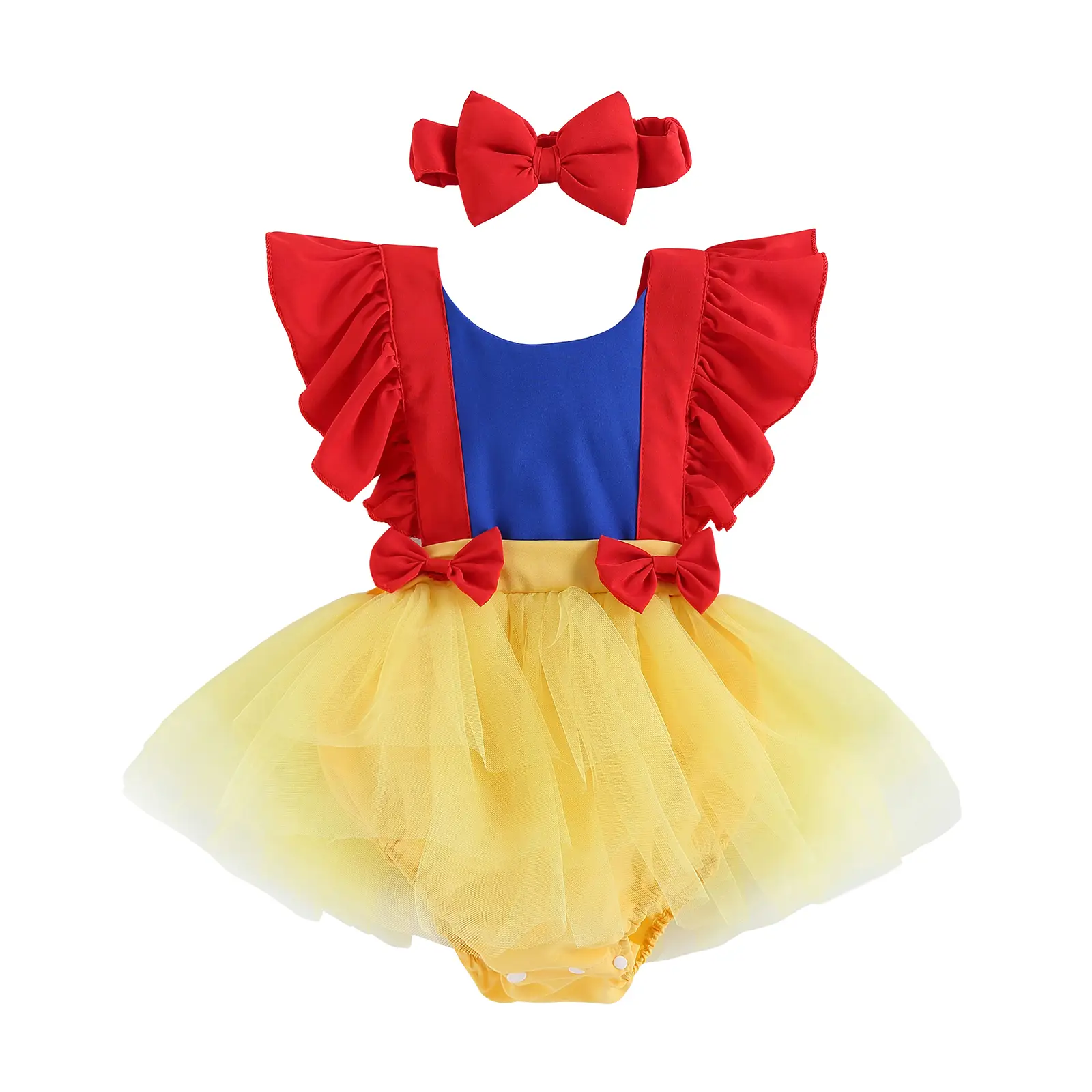 Newborn Baby Girls Romper Dress Snow White Cosplay Infant Tops+ Headband Outfit Summer Clothes
