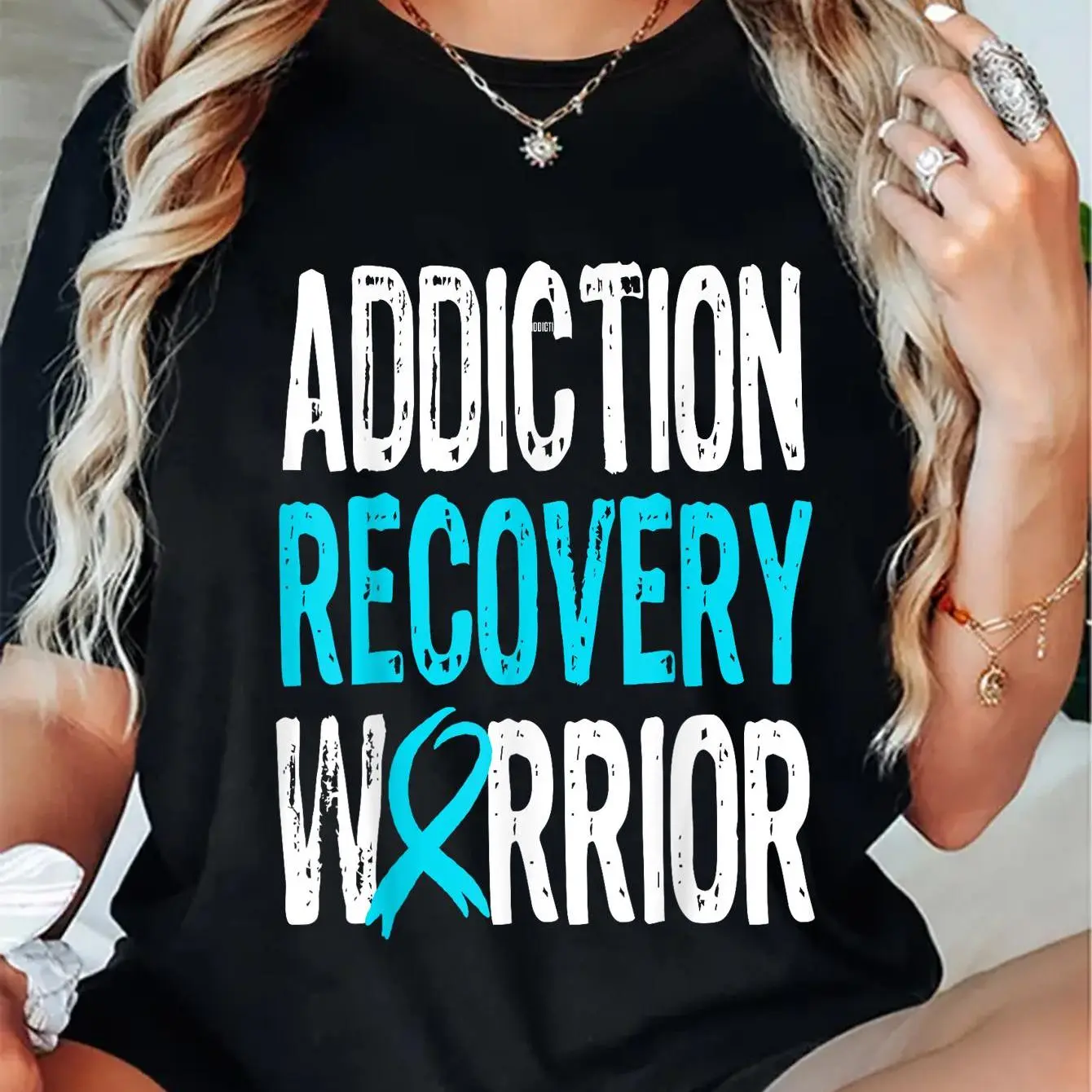 Women's 100% Cotton Short-Sleeve Round Neck Everyday Graphic T-Shirt - Addiction Theme, Distressed Look, Playful Vibe, Machine Washable for Recovery & 12-Step Sobriety Support, Vintage Streetwear Top
