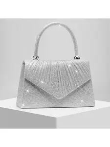 New Women's Pleated Shiny Evening Bag Bridal Wedding Envelope Clutch Party Handbag Versatile Formal Occasion Purse