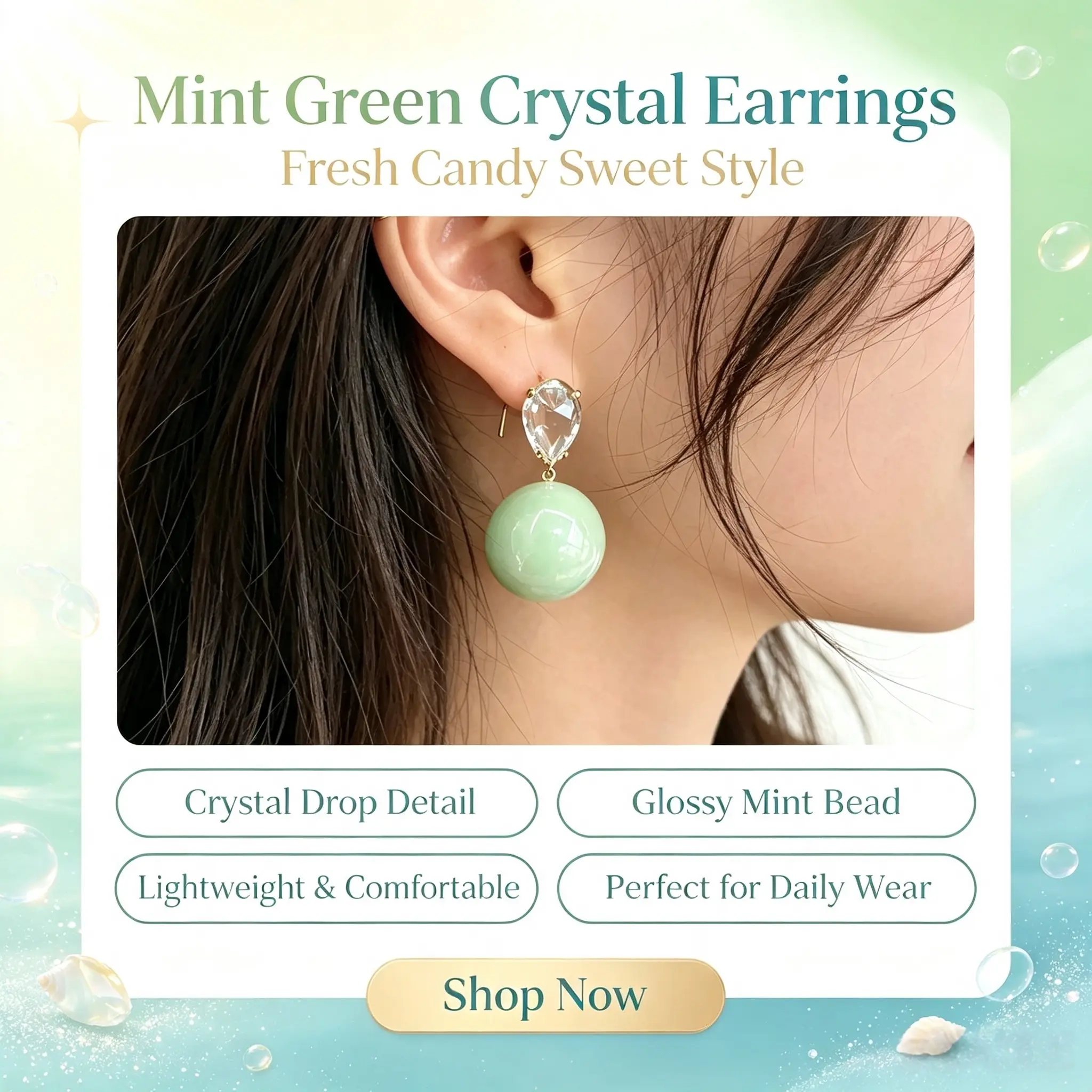 Lavender Crystal Earrings Sweet Candy Fresh Style Crystal Drop Detail Lightweight Comfortable Glossy Lavender Bead Perfect for Daily Wear
