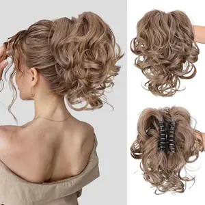 LushWig Claw Clip Short Ponytail Hair Extensions DIY Bendable Metals Messy Bun Hair Piece for Wonen Fluffy Wavy Curly Synthetic Versatile Hairpieces