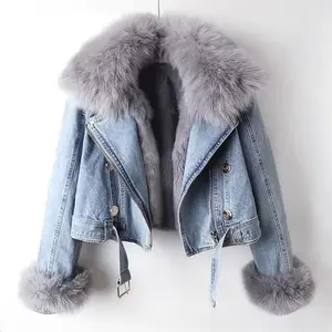 Denim Detachable Faux Fur Coat