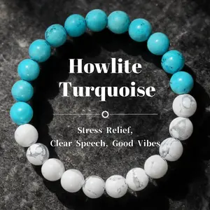 Howlite & Turquoise Natural Healing Crystal Bracelet – Anxiety Relief, Emotional Balance, Calming Energy Protection Stone Beads Jewelry for Men & Women