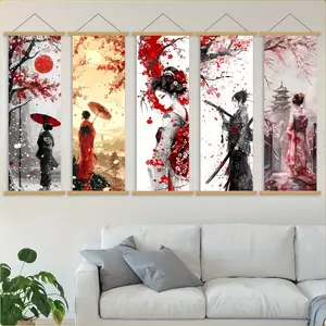 Ancient Japanese Scroll Paintings Featuring Samurai And Geisha, Perfect for Home Decoration. for Living Rooms And Bedrooms, Making It an Ideal Gift for Friends Both Indoor And Outdoor Portrait Orientation Decor, Odorless Ink Artwork, Unframed Art Print