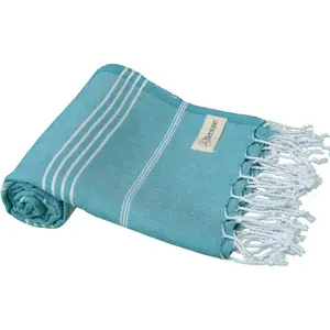 Bersuse Beach Towels Peshtemal Turkish Towels Anatolia Collection Premium Turkish Beach Towel - Premium Turkish Beach Towel, 100% Cotton, Large, Quick-Dry, Sand-Free, Lightweight, White Traditional Aqua