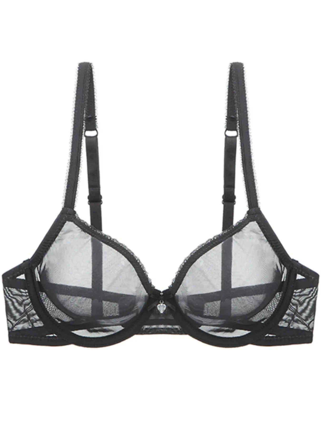 Plus Size Women's Sexy Lace Bra with Steel Ring, Seamless Thin Transparent Bra, Comfortable Breathable Mesh Cup, Solid Color Underwear, Fit, Breathable Comfy Bra