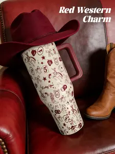 HYDROJUG Traveler 40oz Red Western Cowboy Charm Limited Edition Large Capacity Stainless Steel Water Bottle With Straw. Gifts For Lover, Girlfriend, Boyfriend, Friends, Family Members, Sisters, Brothers, Students. Birthday Gift, Festival Gift. Tumbler.