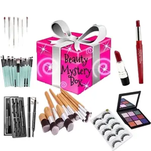 Mystery Makeup Box with 1 Big Eyeshadow Palette - Includes Lip Gloss, Makeup Bag, Coin Purse, Ponytail Holders & Hair Clips - Lipgloss bundles Live