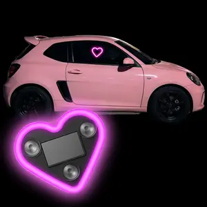 Solar Powered Heart-Shaped LED Neon Car Light for Decor IP65 Waterproof Wire-free Auto On/Off Breathing Modes Romantic Vibes Dashboard
