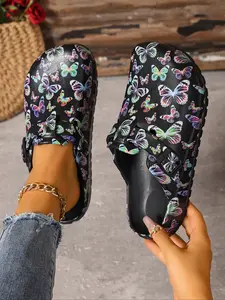Women's Fashion Print Eva Classic Clog Work Clogs, Non Slip Clogs, Summer Anti-Slip Work Shoes, Lightweight Flat Soft Sole Adjustable Buckle Closed Toe Beach Garden Fall