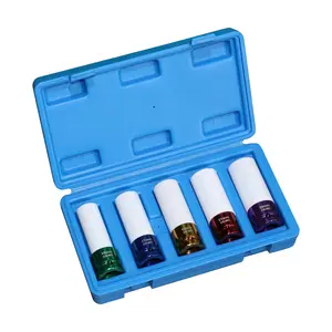 1/2" Lug Nut Socket Set, 15 17 19 21 22 MM 5 Pieces Deep Impact Socket set, Wheel Thin Wall Socket set with Protective Sleeve