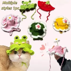 1 Piece Pet Headgear, Cat Dog Knitted Hat, Costume Props Headwear, Funny Charming Handmade Yarn Hat Accessories Cute, Funny Party Hat Suitable for Smats, Cat Gift, Dog Gift.