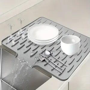 1 Extra Large Non-Slip Silicone Dish Drying Mat with Drainage System - Heavy-Duty Dish Rack and Space-Saving Sink Organizer, Heat-Resistant and Easy-to-Clean Surface, Dishwasher-Safe Design, Suitable for Countertops, Sinks, Refrigerators