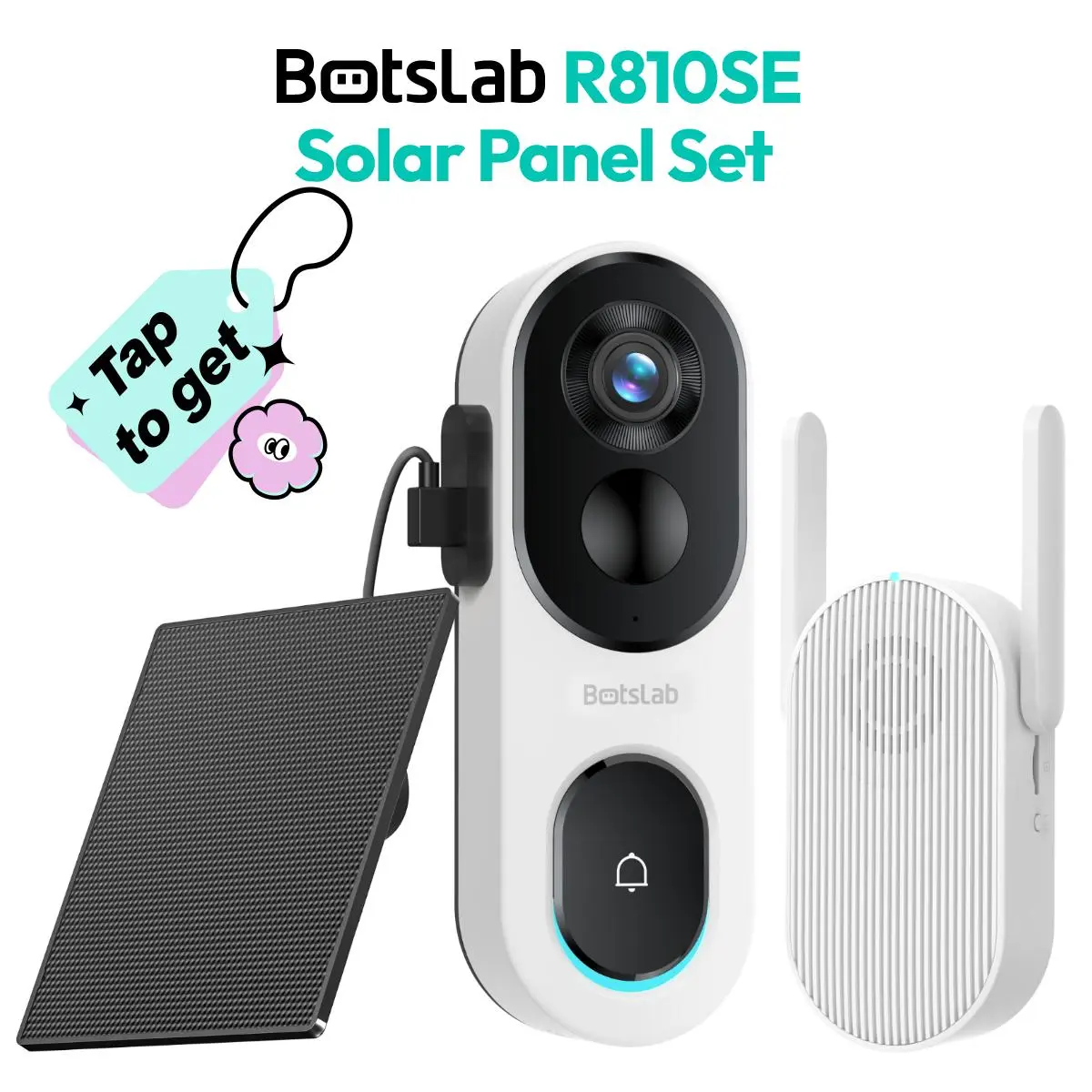 [summerfinds]Botslab 2K Doorbell Camera Wireless Solar Panel Set,180° View 2-Way Audio,AI Notifications,5200mAh Battery,2.4Ghz WiFi,Secure Storage No Subscriptions,Real-Time Communication,campingessentials,campinggear