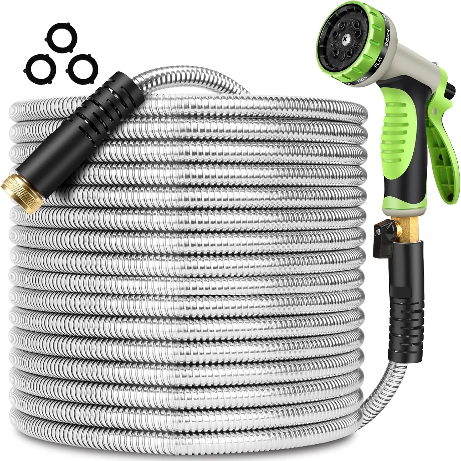 Metal Garden Hose 25 ft Stainless Steel Water Hose Heavy Duty with 10 Way Nozzle-Flexible Lightweight Durable No Kink & Tangle Hoses Pipe  3/4'' Solid Brass Fitting for Outdoor Yard