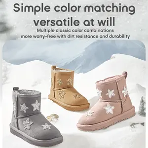 Balabala Glitter Star Toddler Snow Boots Warm Plush Lined Waterproof Suede Non-Slip Sole Easy Pull-On Winter Boots for 8-9 Years