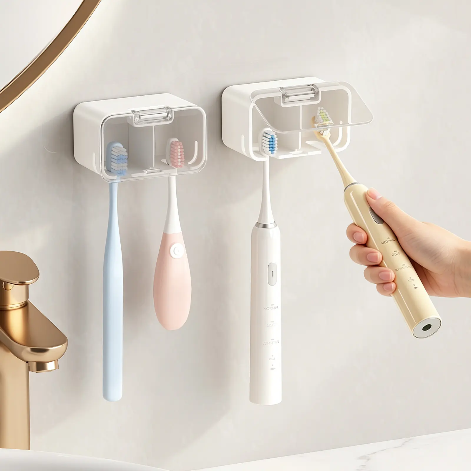 Toothbrush Holder Wall Mounted Tooth Brush Rack Punch-free  Astronaut Toothbrush Hook with Cover Tempat Letak Berus Gigi