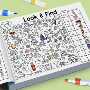 2PCS Preschool Learning Interactive Find & Color Book Set - 32 Pages Each, Ages 3+, Boosts Cognitive Skills, Easy to Pack, Great for Travel & Home Use, Features Letters, Numbers, Transportation, Animals (School & Educational Supplies)