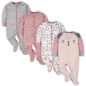 Gerber Baby Girls' Sleep 'n Plays with Mitten Cuffs - 4-Pack