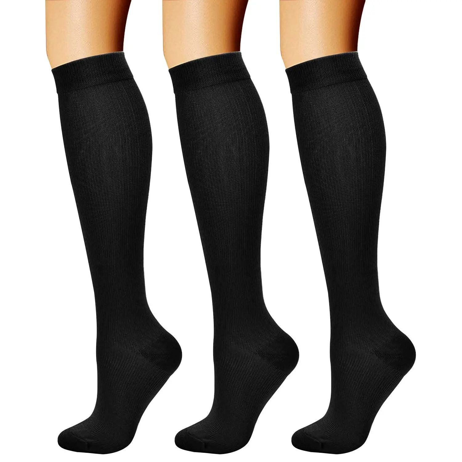 3 Pairs Unisex Compression Stockings, Best Compression Socks for Running, Athletic, Cycling